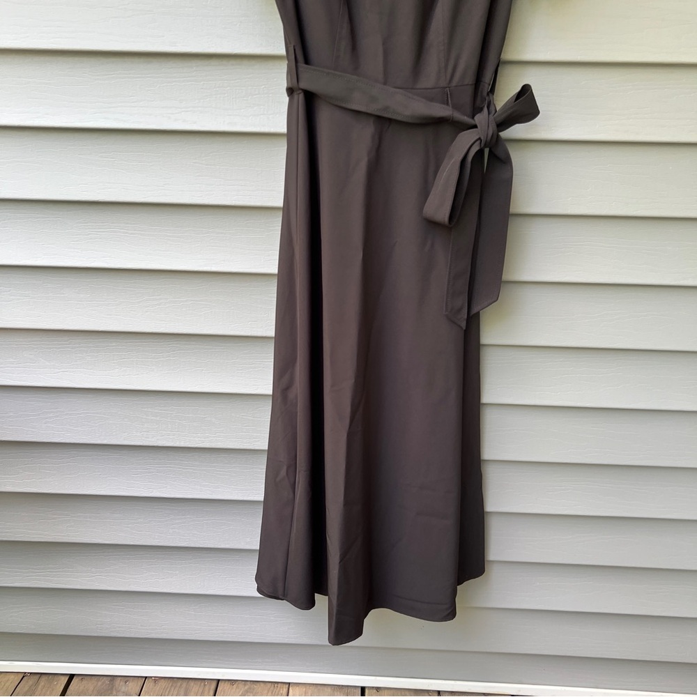 Calvin Klein Tulip Sleeve Fit & Flare Midi Dress Black Women’s 4 Belted Waist - Picture 4 of 16